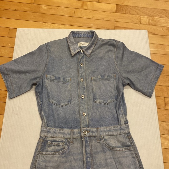 RAG & BONE Silky Light Blue Denim Look Mini Dress with short sleeves Size Medium - Picture 6 of 17